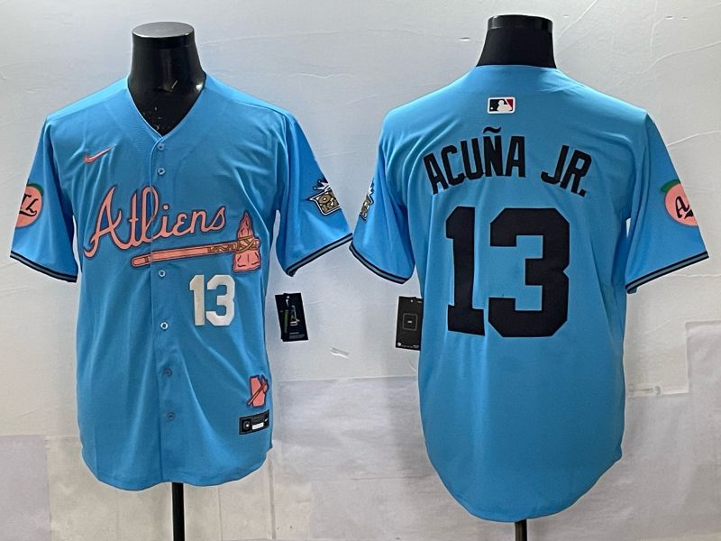 Men Atlanta Braves Nike #13 Acuna jr Light blue 5th generation Joint Name 2025 MLB Jersey 05